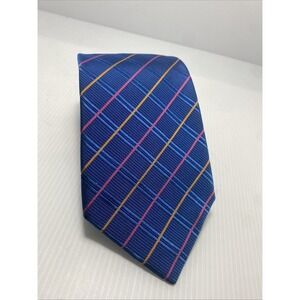 Hilditch & Key Luxury Vintage Men Blue/Gold Plaid UK 100% Silk‎  T27